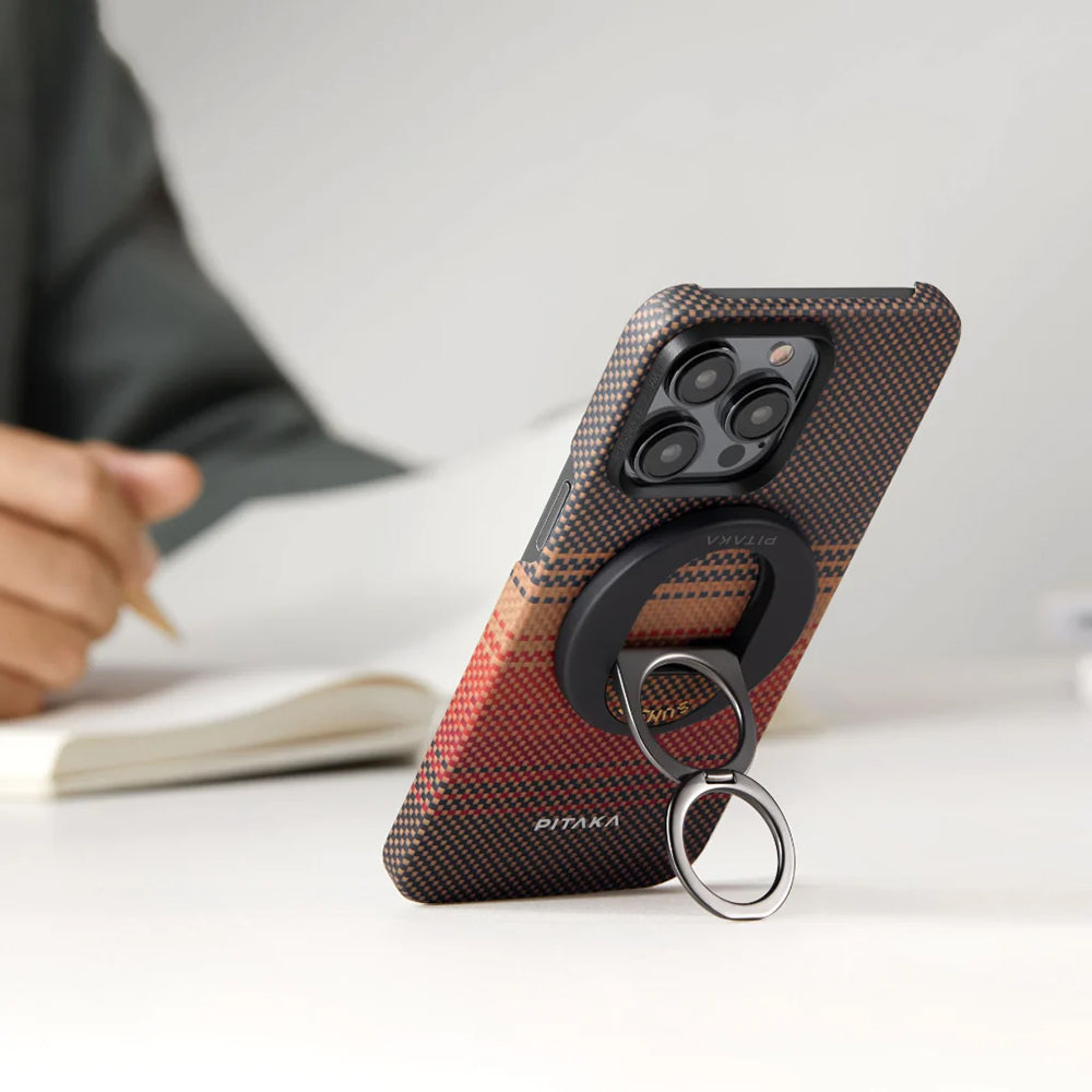 Pitaka Tactile Woven Sunset-Moonrise Serisi iPhone 16 Pro M-safe Şarj Özellikli Grip 3 Standlı Aramid Fiber Sunset Kılıf Pitaka Tactile Woven Sunset-Moonrise Serisi iPhone 16 Pro M-safe Şarj Özellikli Grip 3 Standlı Aramid Fiber Sunset Kılıf